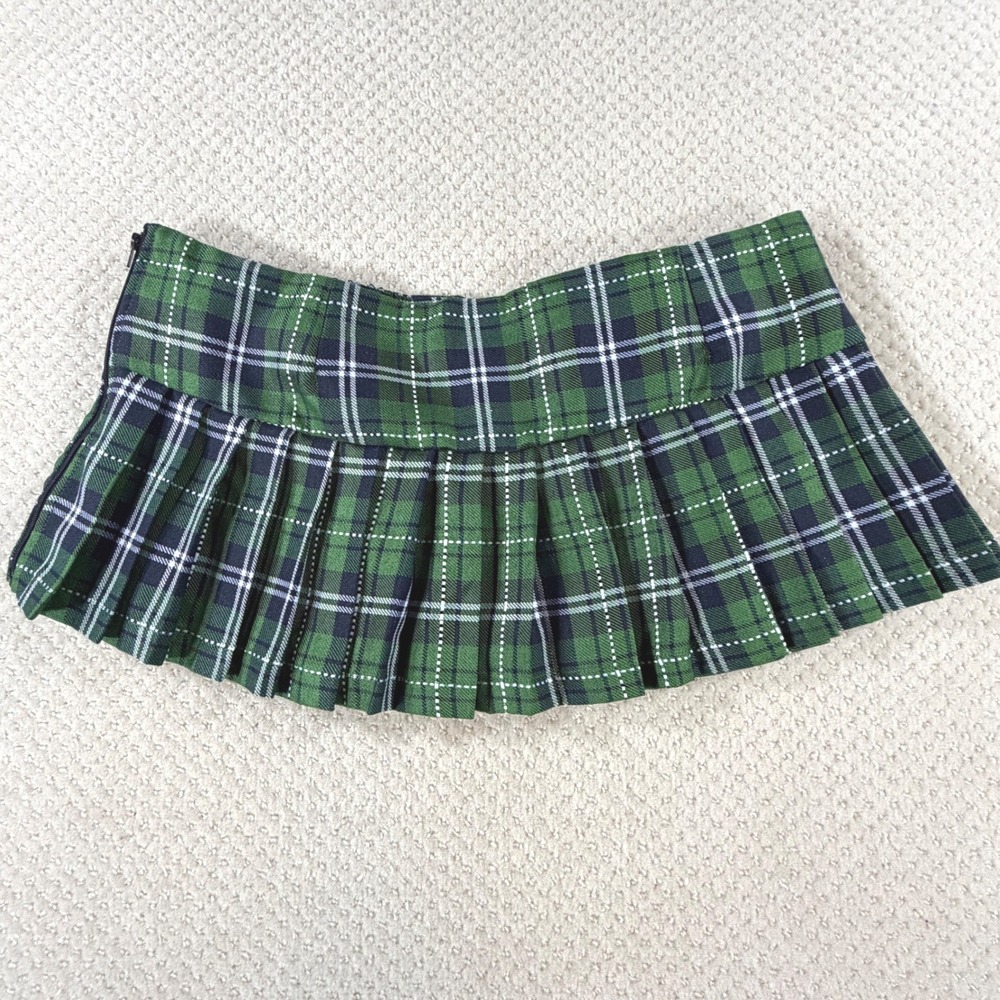 Plaid Micro Mini Skirt Pleated Y2K Style Green Schoolgirl Cosplay kawaii Punk